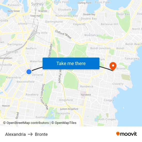 Alexandria to Bronte map