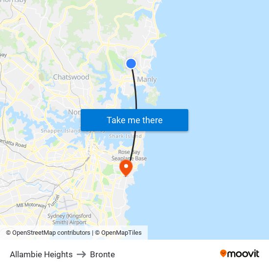 Allambie Heights to Bronte map