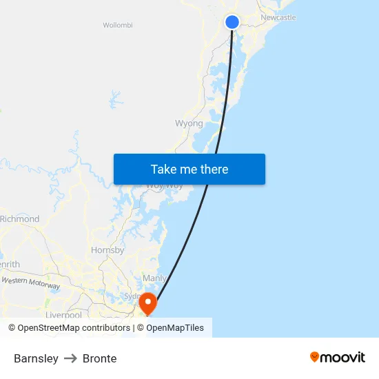 Barnsley to Bronte map