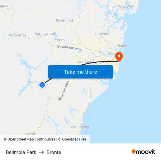 Belimbla Park to Bronte map