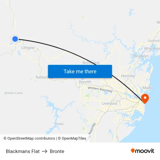 Blackmans Flat to Bronte map
