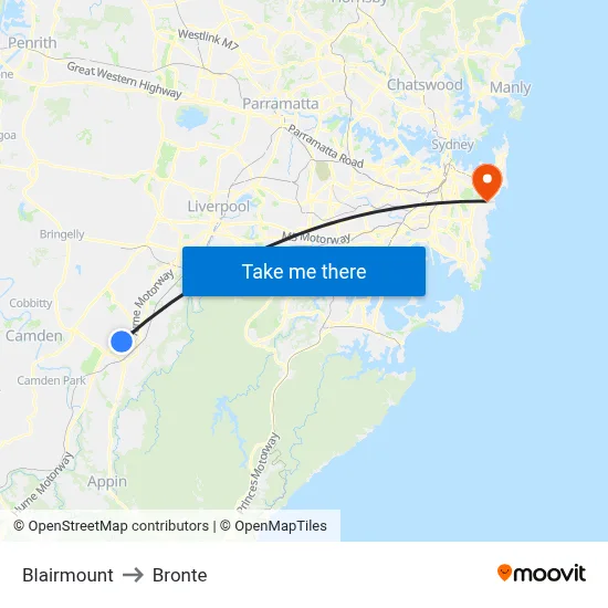 Blairmount to Bronte map