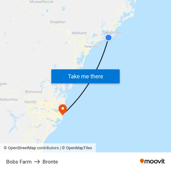 Bobs Farm to Bronte map