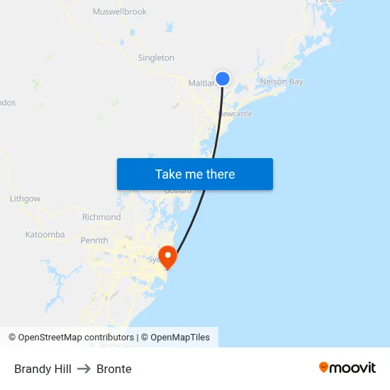 Brandy Hill to Bronte map