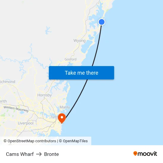 Cams Wharf to Bronte map
