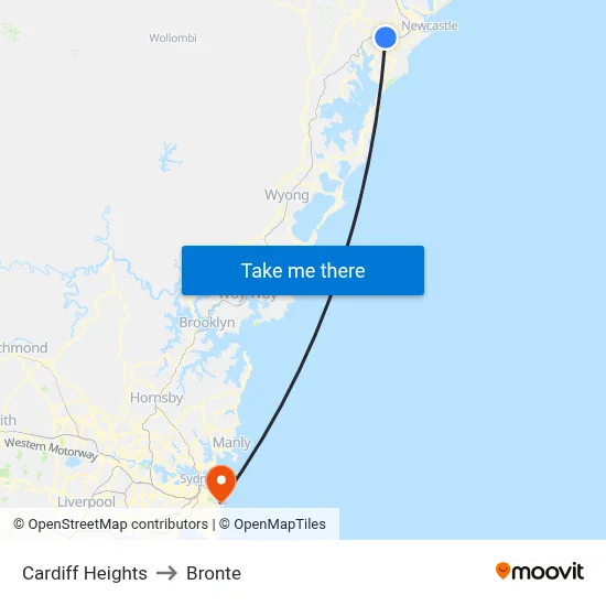 Cardiff Heights to Bronte map