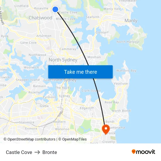 Castle Cove to Bronte map