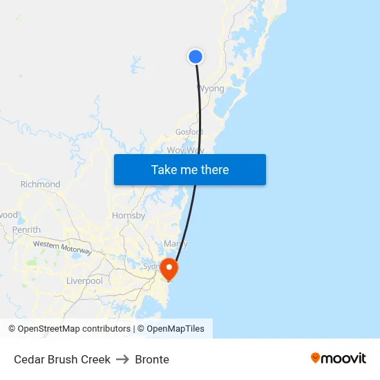 Cedar Brush Creek to Bronte map