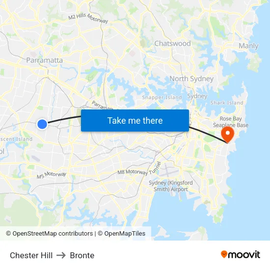 Chester Hill to Bronte map