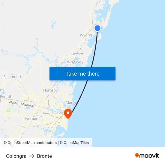 Colongra to Bronte map