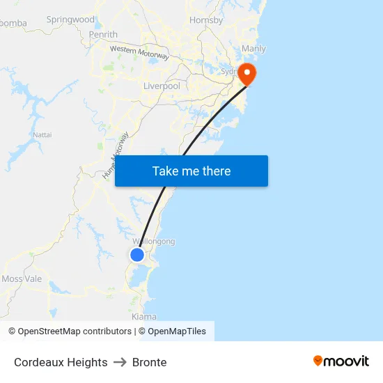 Cordeaux Heights to Bronte map