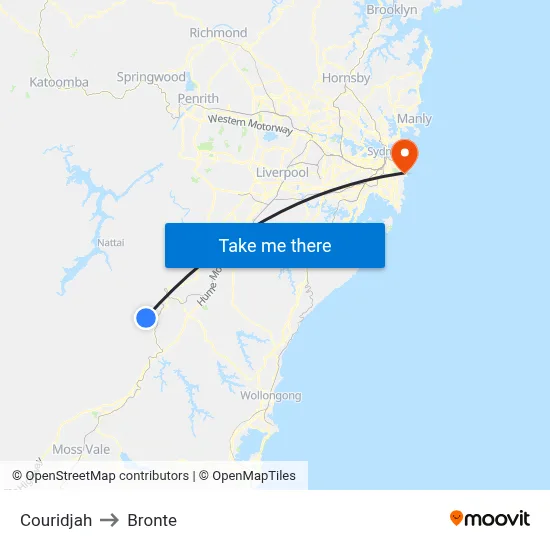 Couridjah to Bronte map