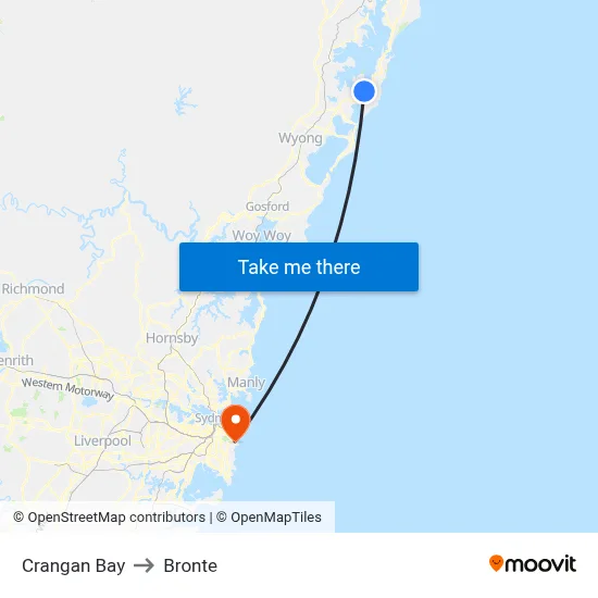 Crangan Bay to Bronte map