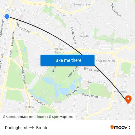 Darlinghurst to Bronte map