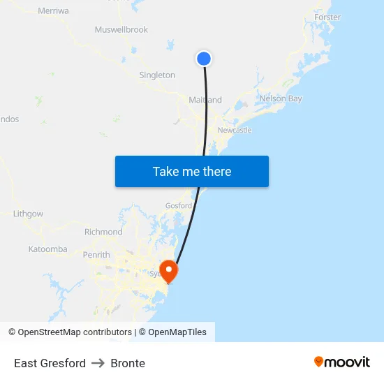 East Gresford to Bronte map