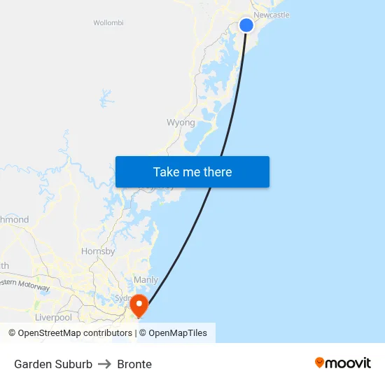 Garden Suburb to Bronte map
