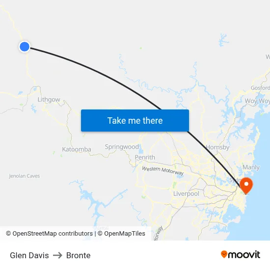 Glen Davis to Bronte map