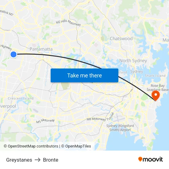 Greystanes to Bronte map