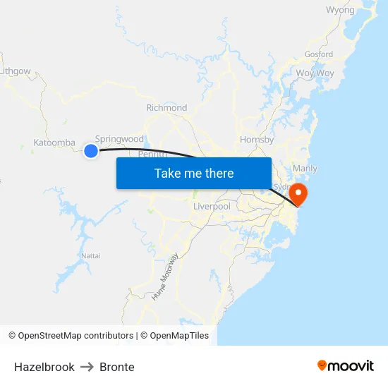 Hazelbrook to Bronte map