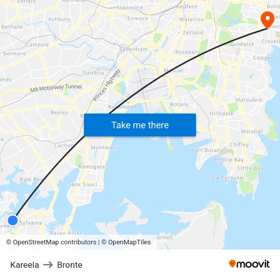 Kareela to Bronte map