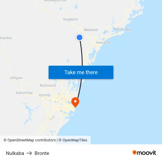 Nulkaba to Bronte map