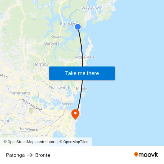 Patonga to Bronte map