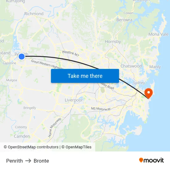 Penrith to Bronte map