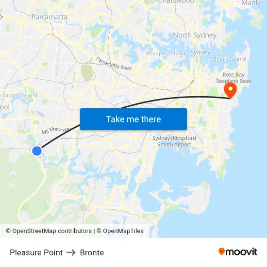 Pleasure Point to Bronte map