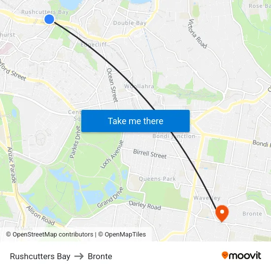 Rushcutters Bay to Bronte map