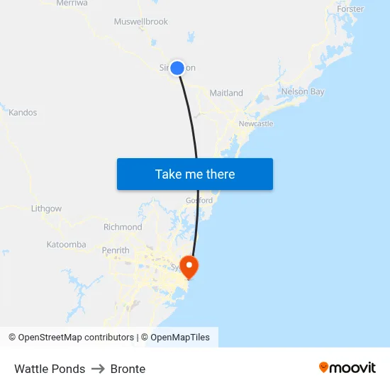 Wattle Ponds to Bronte map