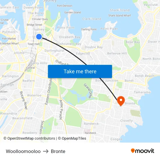 Woolloomooloo to Bronte map
