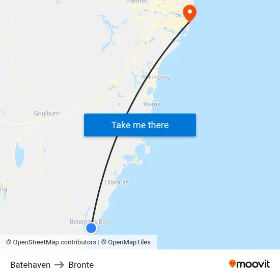 Batehaven to Bronte map