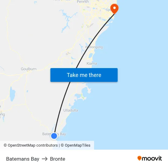 Batemans Bay to Bronte map