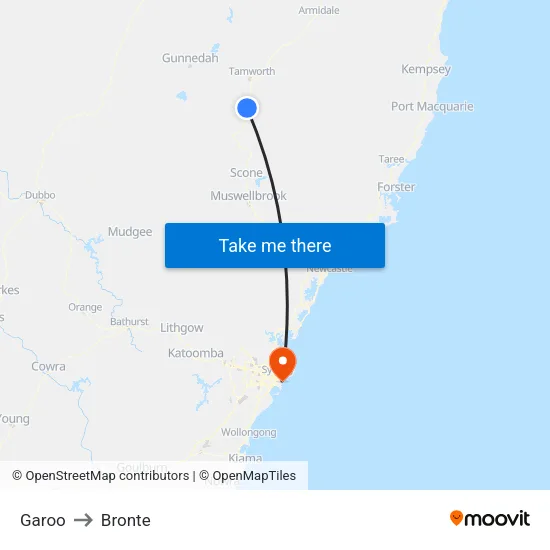 Garoo to Bronte map