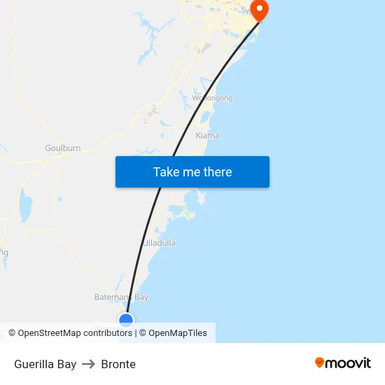 Guerilla Bay to Bronte map
