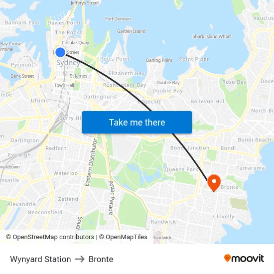 Wynyard Station to Bronte map