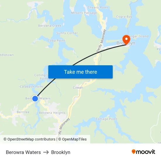 Berowra Waters to Brooklyn map