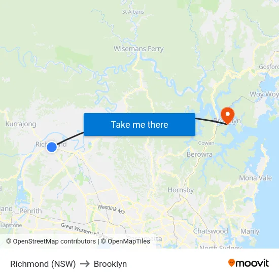 Richmond (NSW) to Brooklyn map
