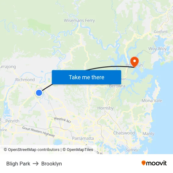 Bligh Park to Brooklyn map