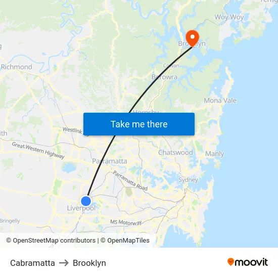 Cabramatta to Brooklyn map
