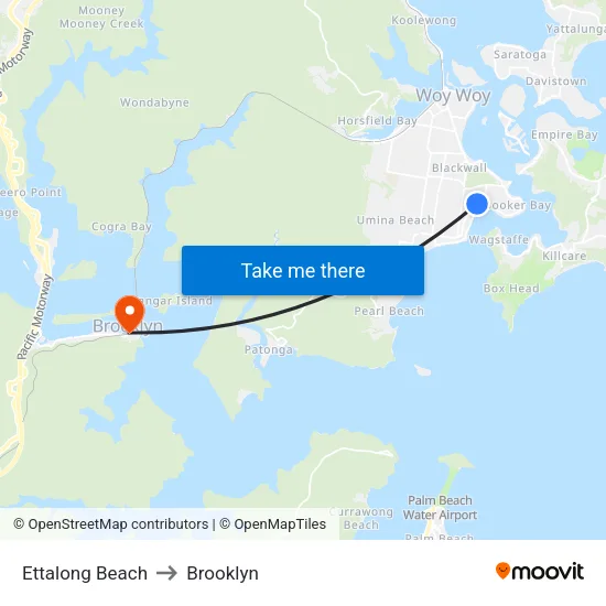 Ettalong Beach to Brooklyn map