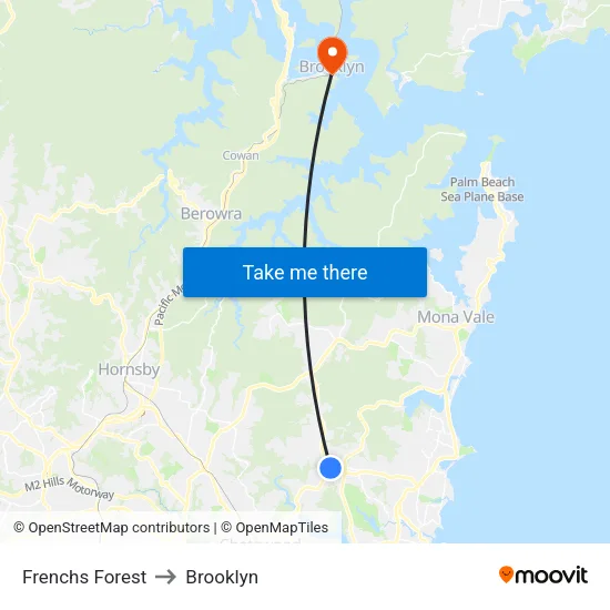 Frenchs Forest to Brooklyn map