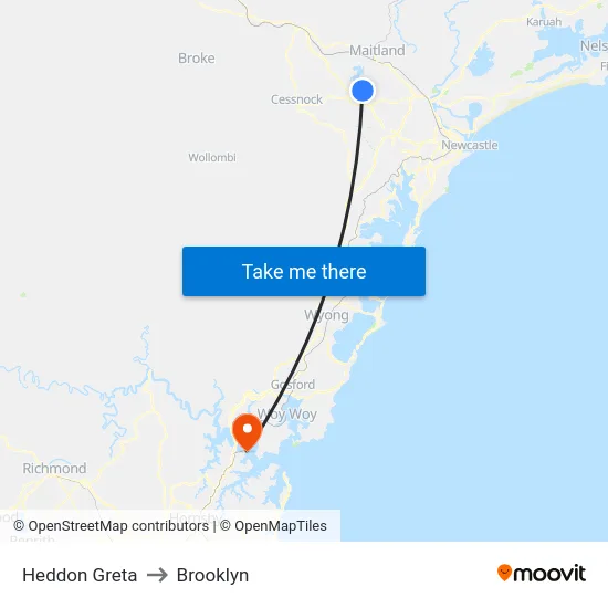Heddon Greta to Brooklyn map