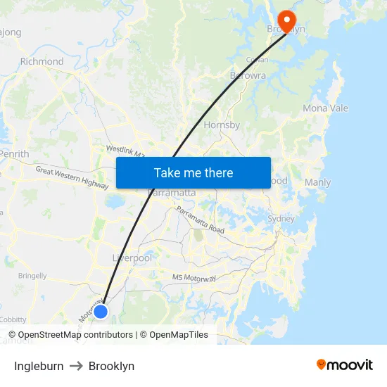 Ingleburn to Brooklyn map