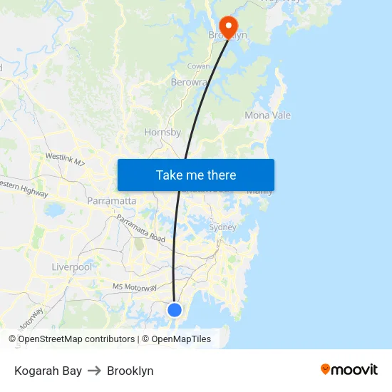 Kogarah Bay to Brooklyn map