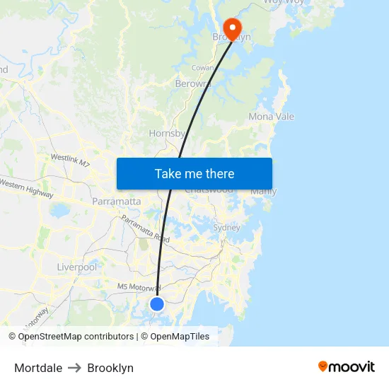 Mortdale to Brooklyn map