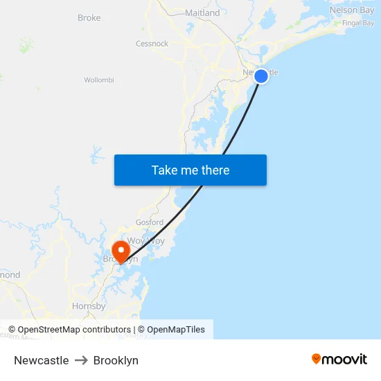 Newcastle to Brooklyn map