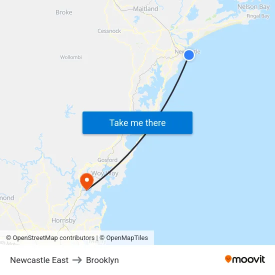 Newcastle East to Brooklyn map