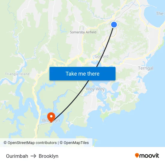 Ourimbah to Brooklyn map