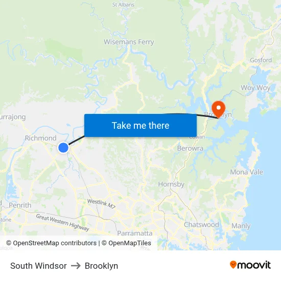 South Windsor to Brooklyn map